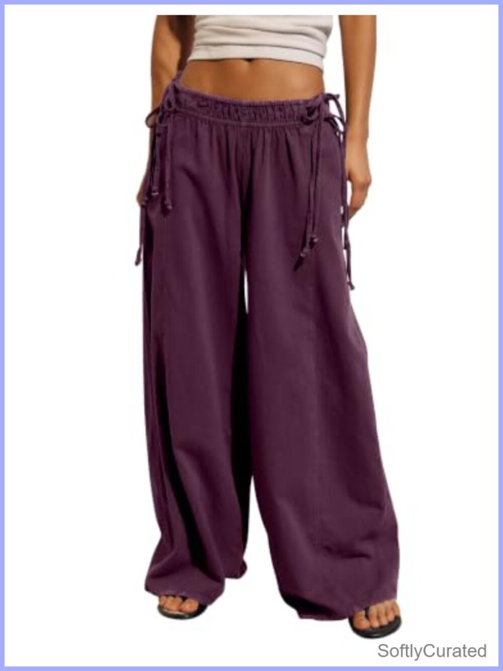 Womens Cotton Wide Leg Palazzo Lounge Pants Low Rise Drawstring Trousers